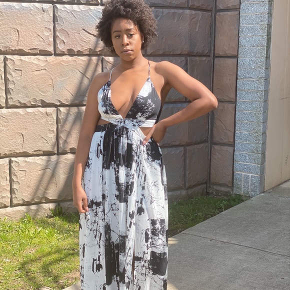 Black White Marble Print Maxi Dress Size XL - Picture 4 of 4